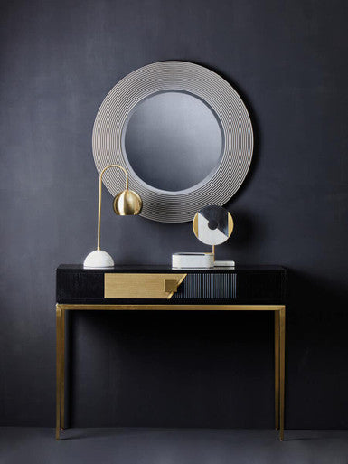 Grey Ribbed Round Wall Mirror | Dervio