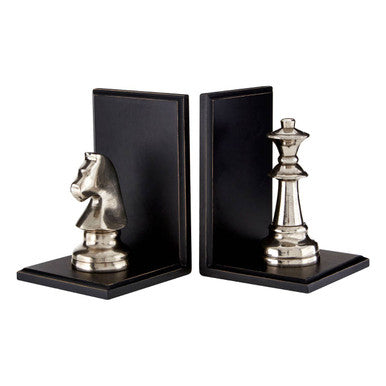 Set of 2 Silver Chess Piece Bookends | Kensington Townhouse