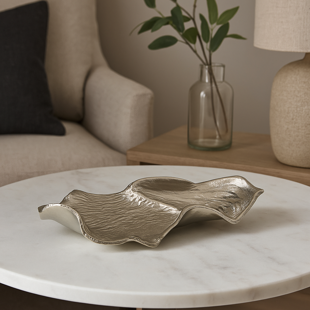 Textured Nickel Finish Small Leaf Dish | Hampstead