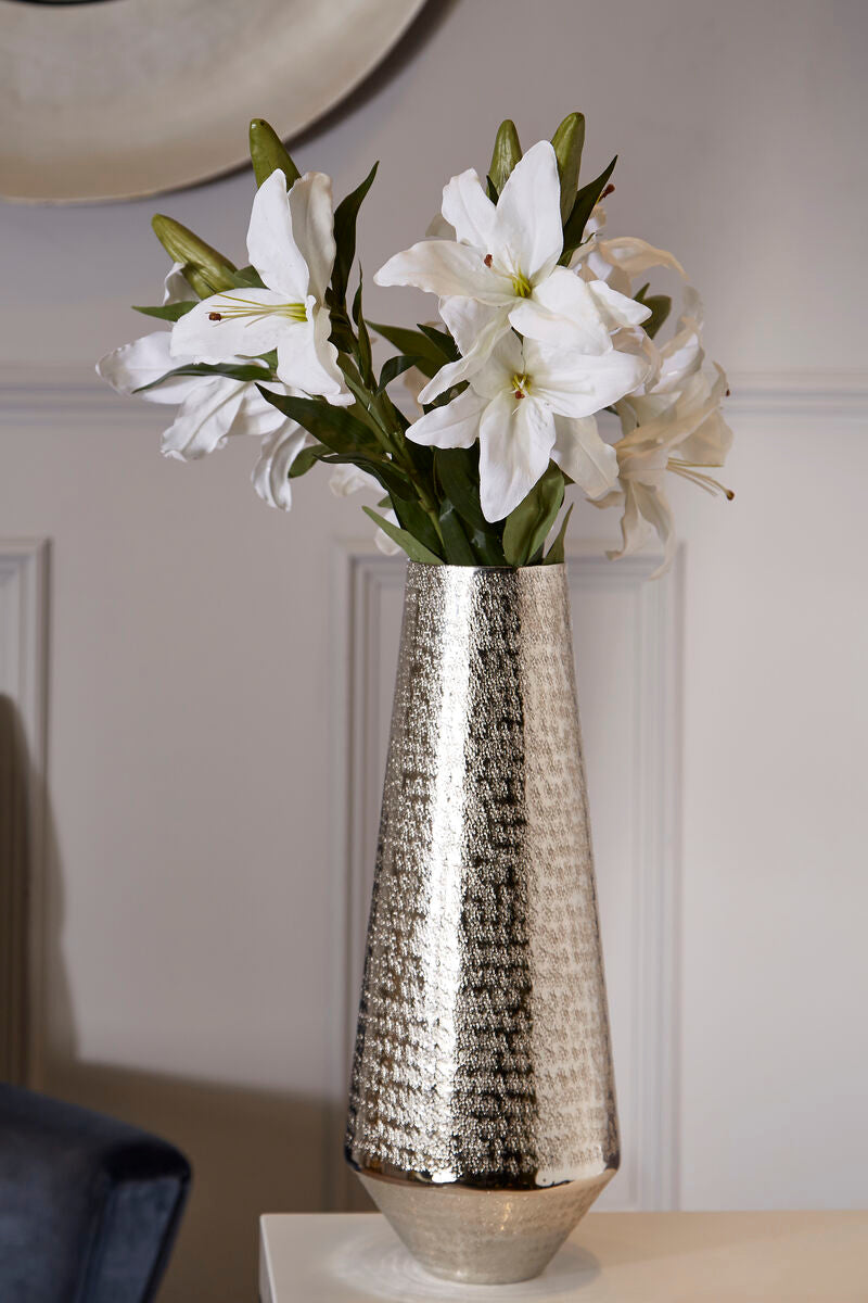 Silver Hammered Effect Large Vase | Safia