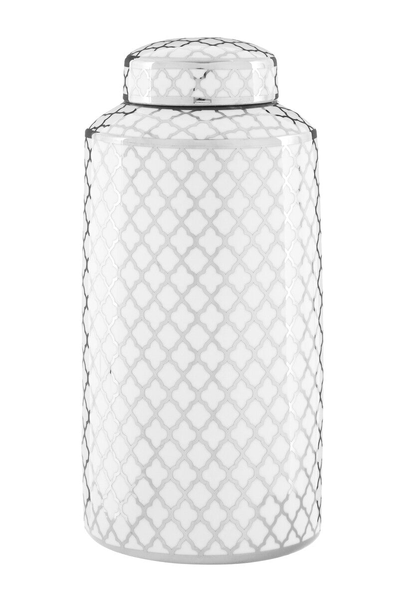 White and Silver Large Ceramic Jar | Renne