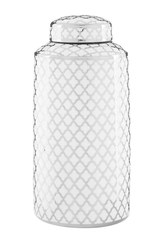 White and Silver Large Ceramic Jar | Renne