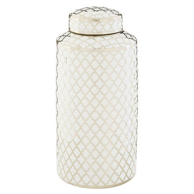 White and Silver Large Ceramic Jar | Renne