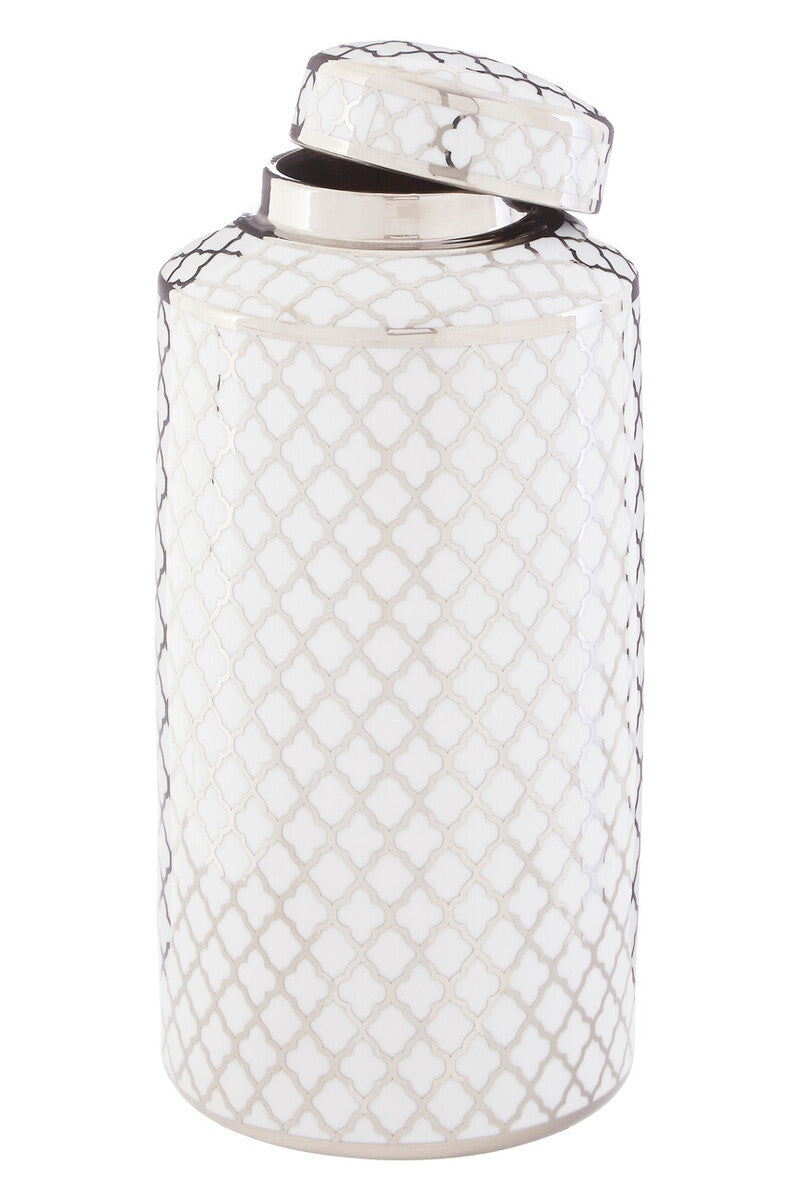 White and Silver Large Ceramic Jar | Renne