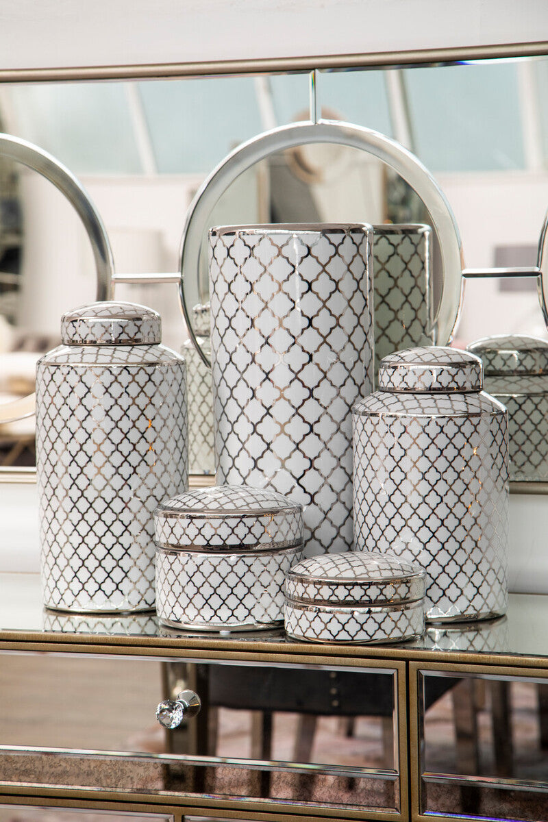 White and Silver Large Ceramic Jar | Renne