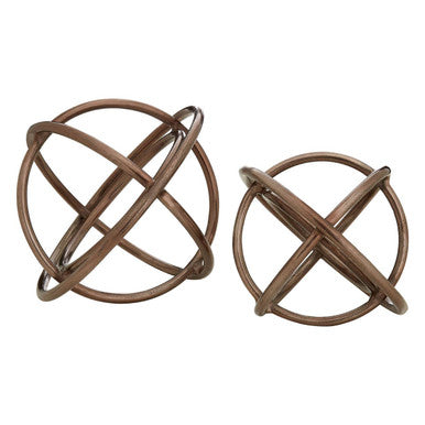 Set of Two Bronze Finish Sphere Sculptures | Nexus
