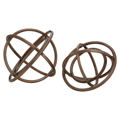 Set of Two Bronze Finish Sphere Sculptures | Nexus