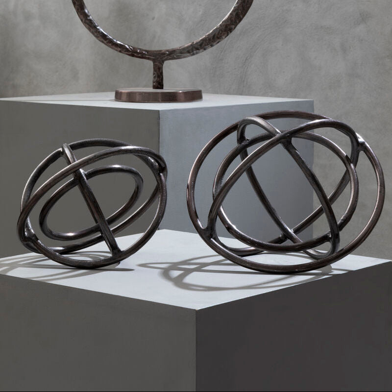 Set of Two Bronze Finish Sphere Sculptures | Nexus