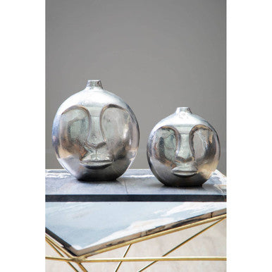 Large Silver Face Round Vase | Viso