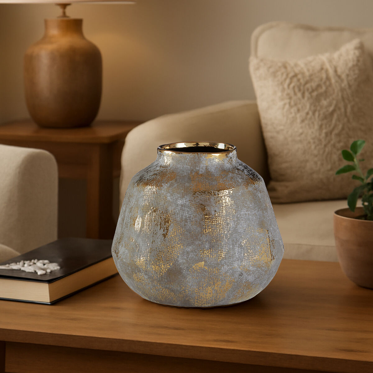 Small Grey and Gold Ceramic Vase | Orvena