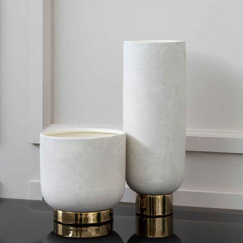 White and Gold Large Pedestal Vase | Callie