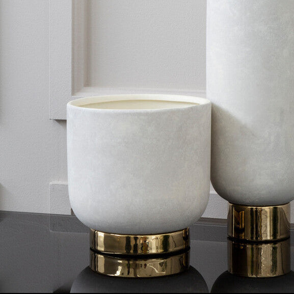 White and Gold Large Ceramic Planter | Callie