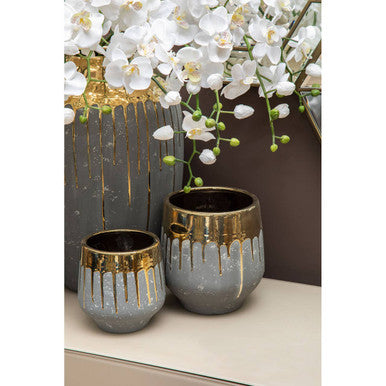 Large Grey and Gold Finish Planter | Cyrus