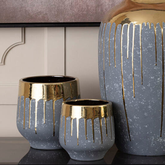 Large Grey and Gold Finish Planter | Cyrus