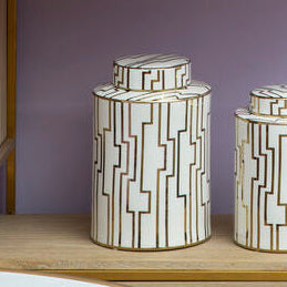Ariana White and Gold Large Decorative Ceramic Jar