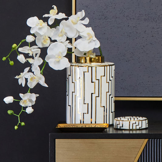 Ariana White and Gold Small Decorative Ceramic Jar