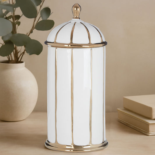 Large White and Gold Ceramic Jar | Coletta