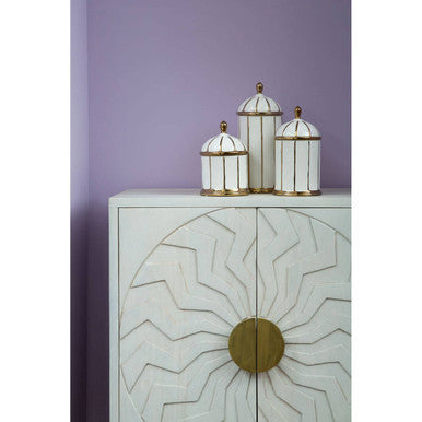 Medium White and Gold Ceramic Jar | Coletta