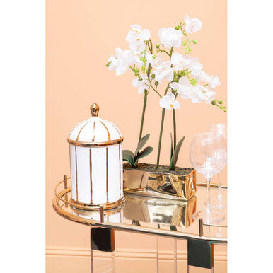 Medium White and Gold Ceramic Jar | Coletta