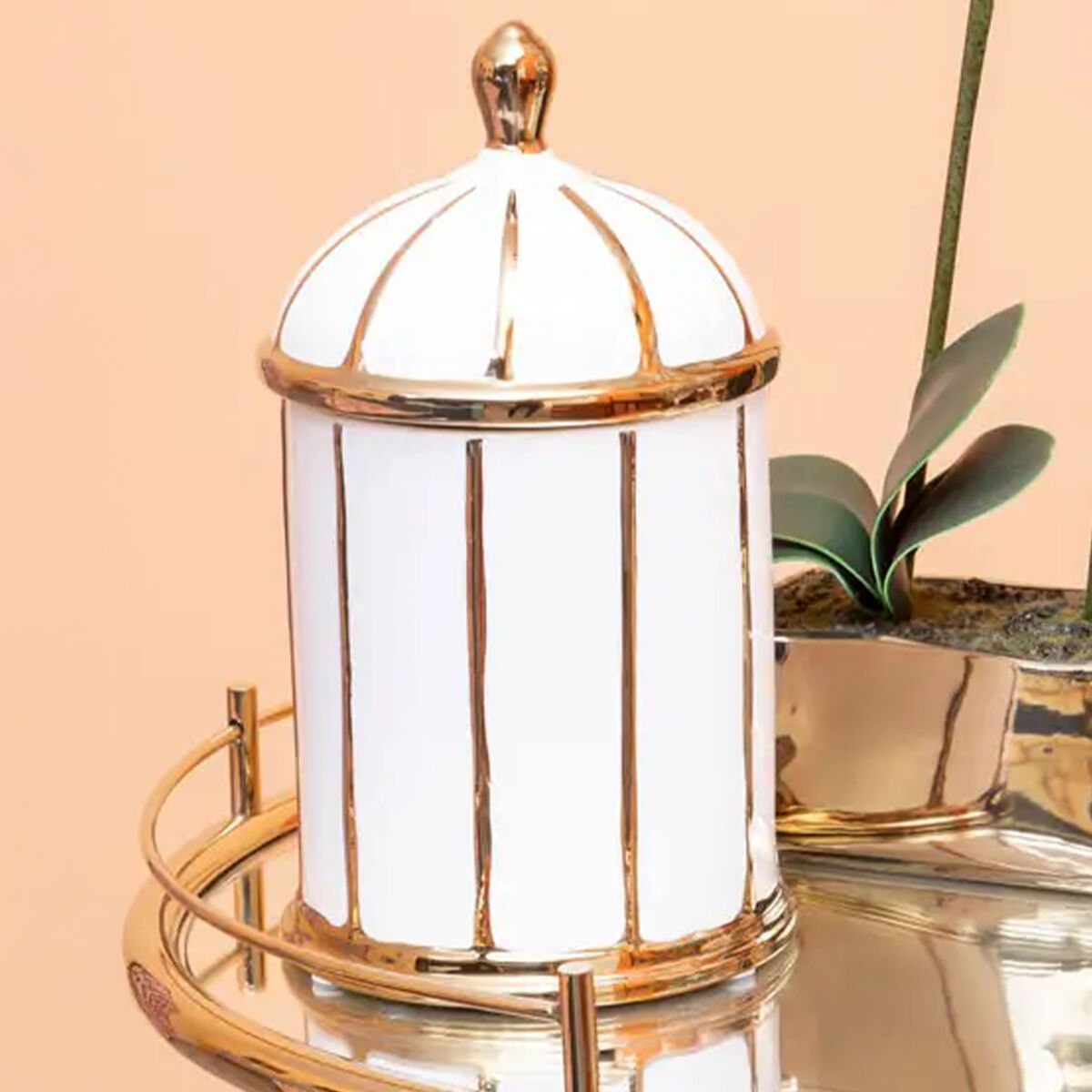 Medium White and Gold Ceramic Jar | Coletta