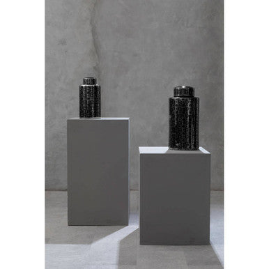 Black and Silver Finish Large Ceramic Jar | Daria