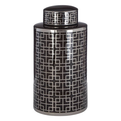 Black and Silver Finish Small Ceramic Jar | Daria