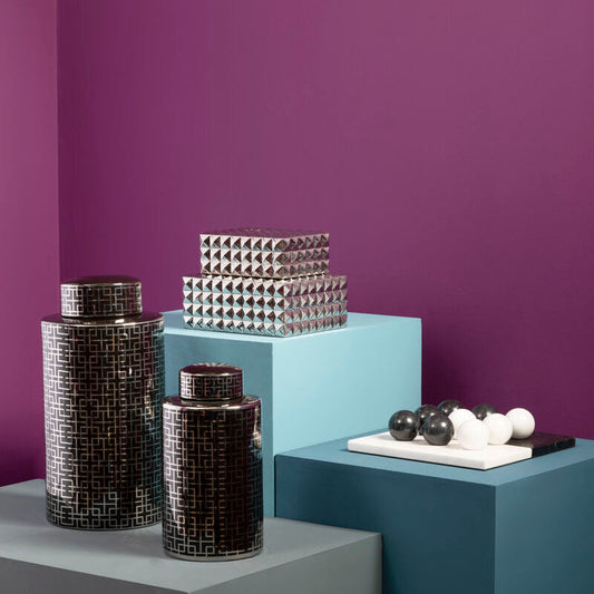 Black and Silver Finish Small Ceramic Jar | Daria