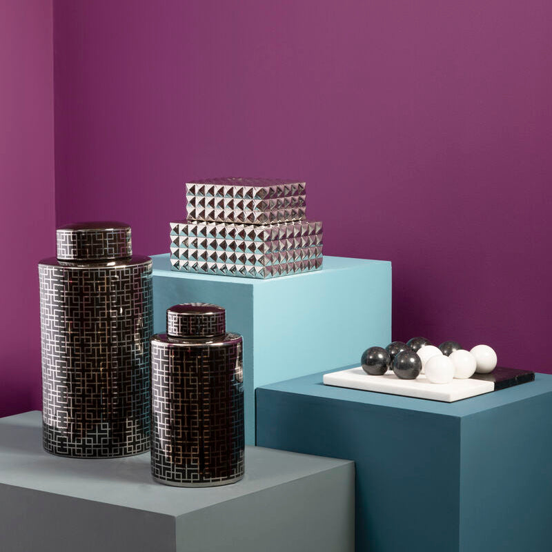 Black and Silver Finish Large Ceramic Jar | Daria
