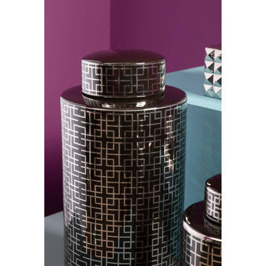 Black and Silver Finish Small Ceramic Jar | Daria