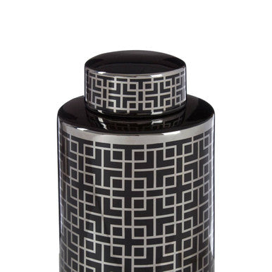 Black and Silver Finish Small Ceramic Jar | Daria