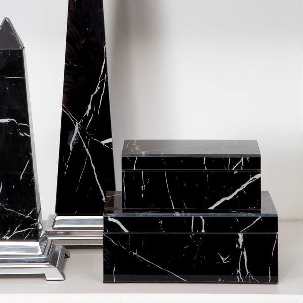 Small Black Marble Design Glass Trinket Box | Renata