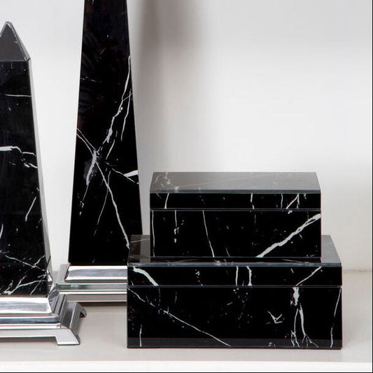 Small Black Marble Design Glass Trinket Box | Renata