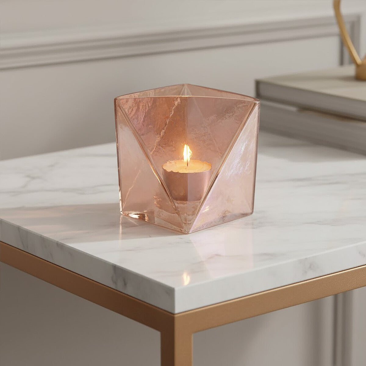 Small Pink Glass Candle Holder | Rambia