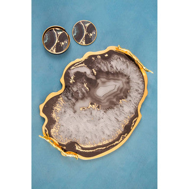 Black and Gold Agate Tray | Celina