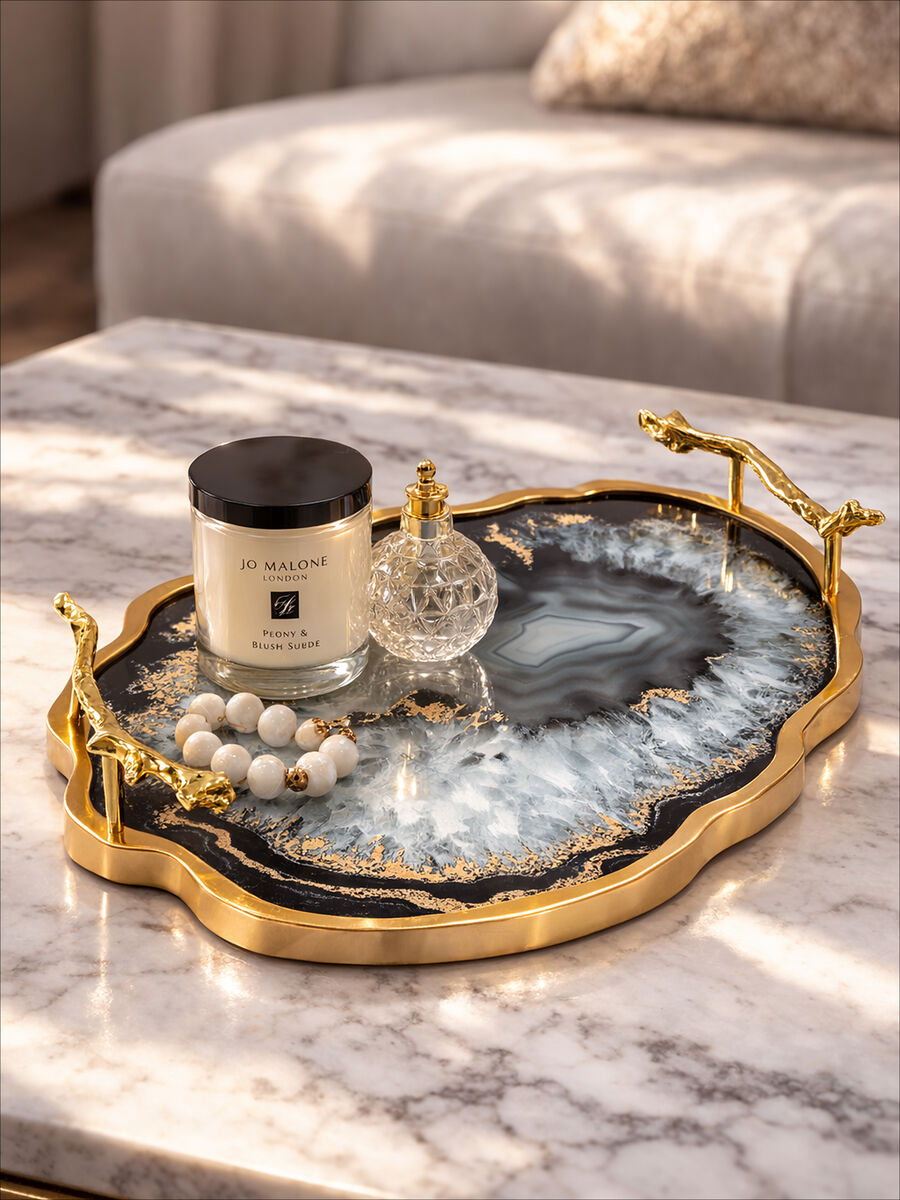 Black and Gold Agate Tray | Celina