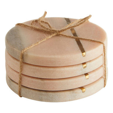 Set of 4 Pink Marble Coasters with Gold Inlay | Kira