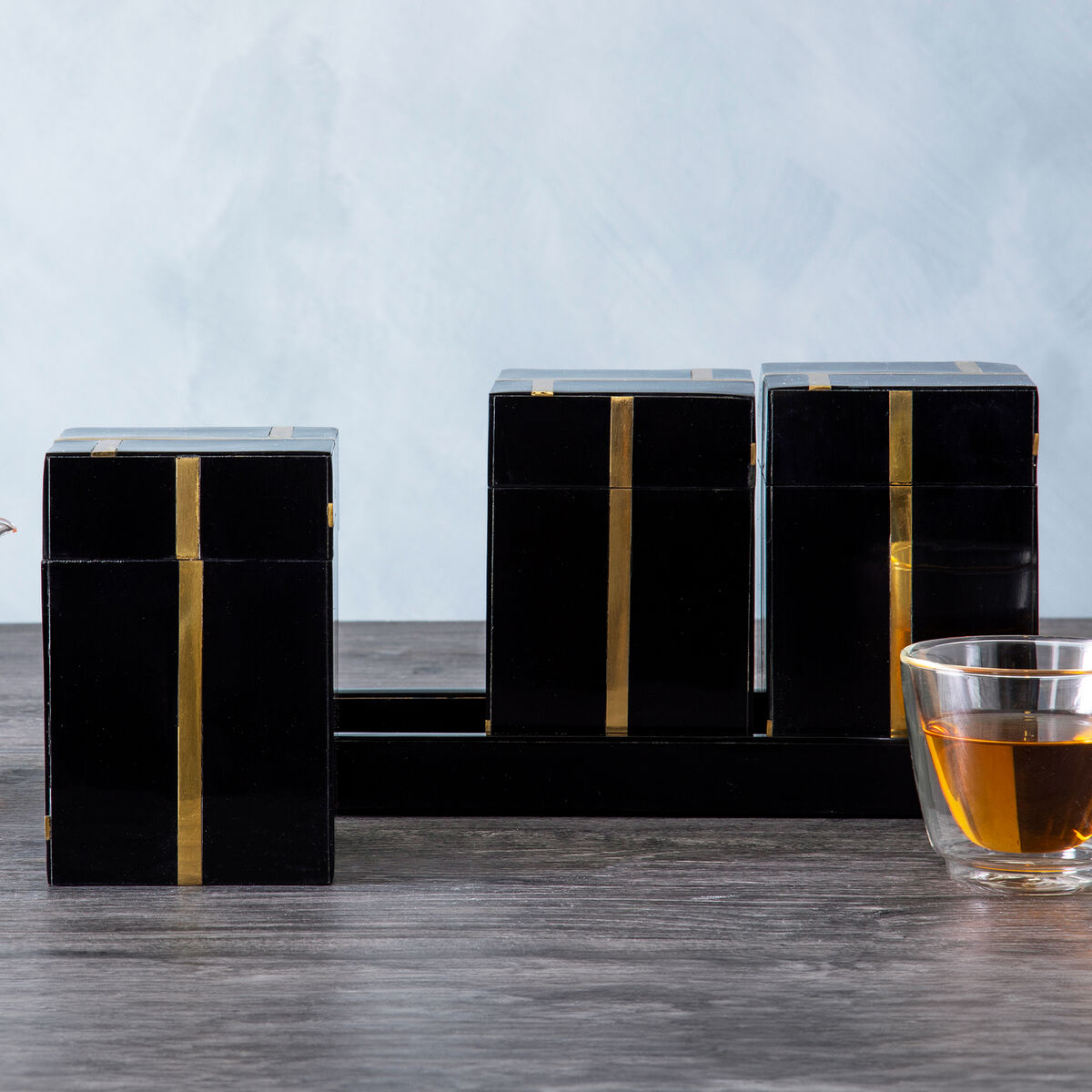 Black and Gold Set of 3 Jars with Tray | Odell