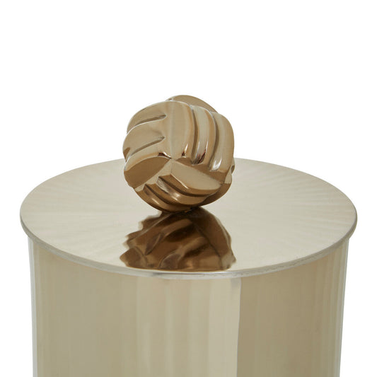 Amreli Gold Metal Large Trinket Box with Vertical Texture