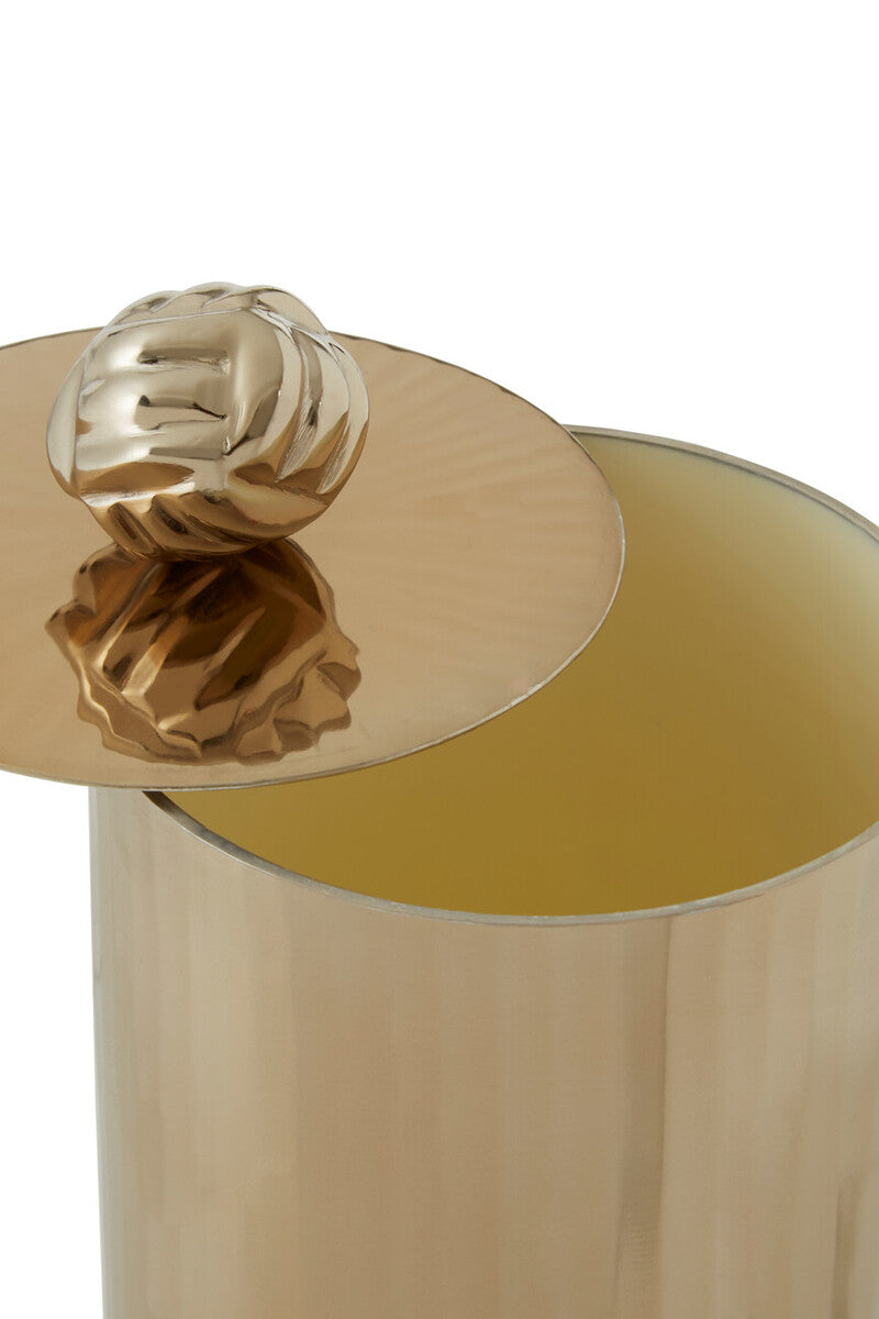 Amreli Gold Metal Small Trinket Box with Vertical Texture