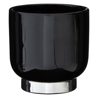 Black Small Planter with Silver Finish Base | Callie