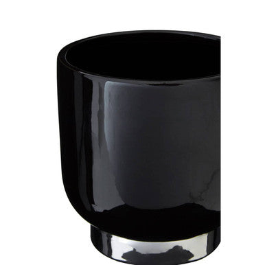 Black Small Planter with Silver Finish Base | Callie