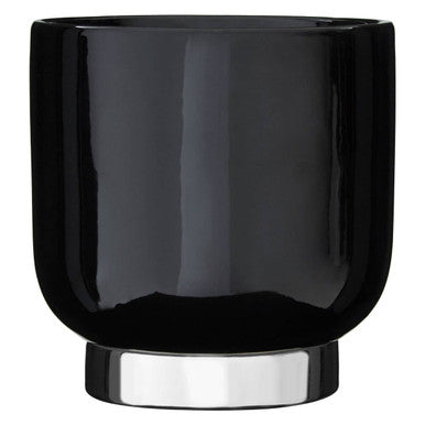 Black Small Planter with Silver Finish Base | Callie