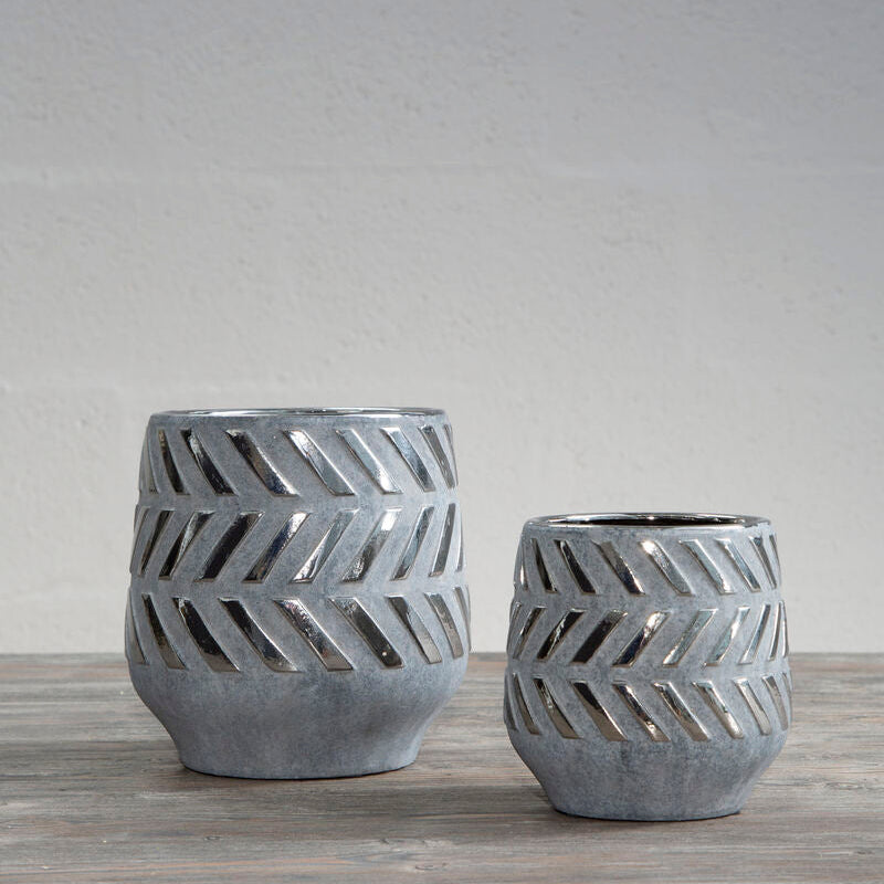 Grey and Silver Large Ceramic Planter | Helaine