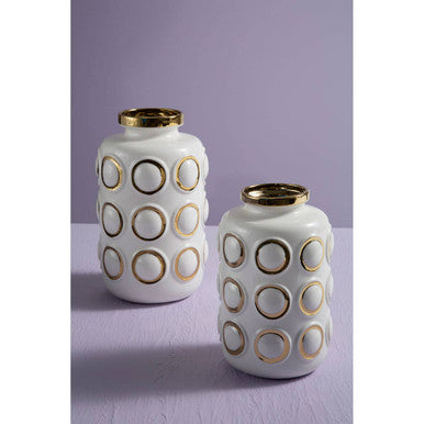 Large White and Gold Ceramic Vase | Curva