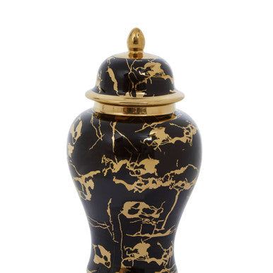 Large Marble Effect Black and Gold Ceramic Jar | Marmo
