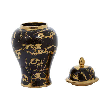 Large Marble Effect Black and Gold Ceramic Jar | Marmo