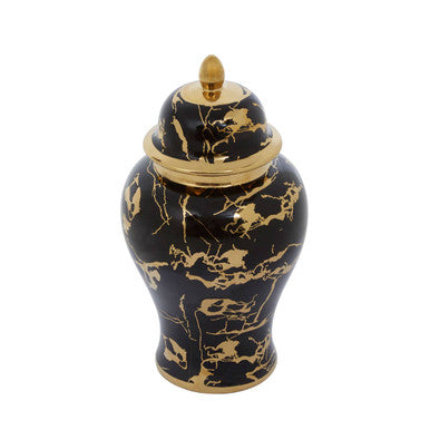 Large Marble Effect Black and Gold Ceramic Jar | Marmo