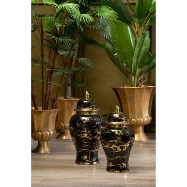 Large Marble Effect Black and Gold Ceramic Jar | Marmo