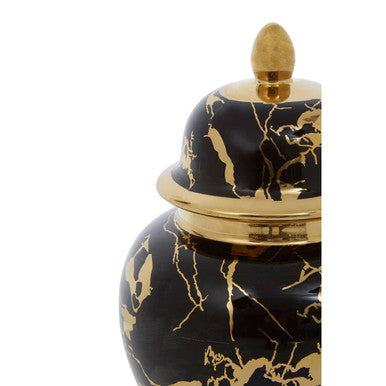 Large Marble Effect Black and Gold Ceramic Jar | Marmo