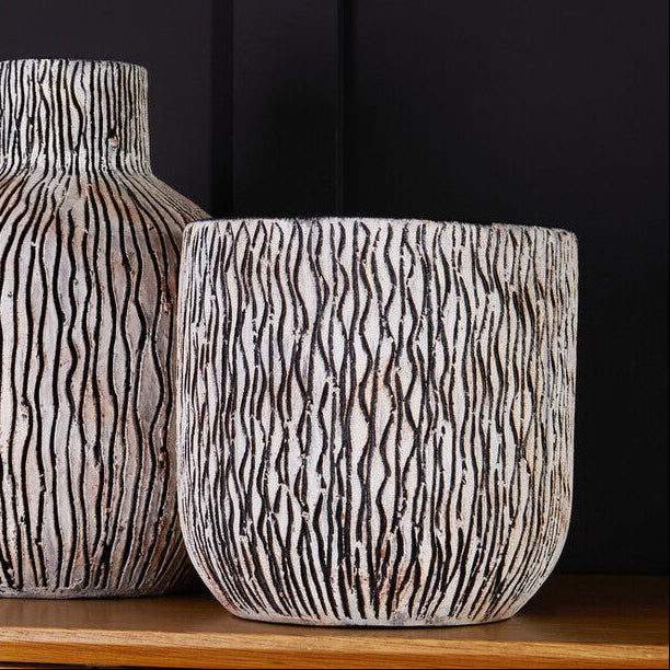 Arid Black and White Earthenware Planter